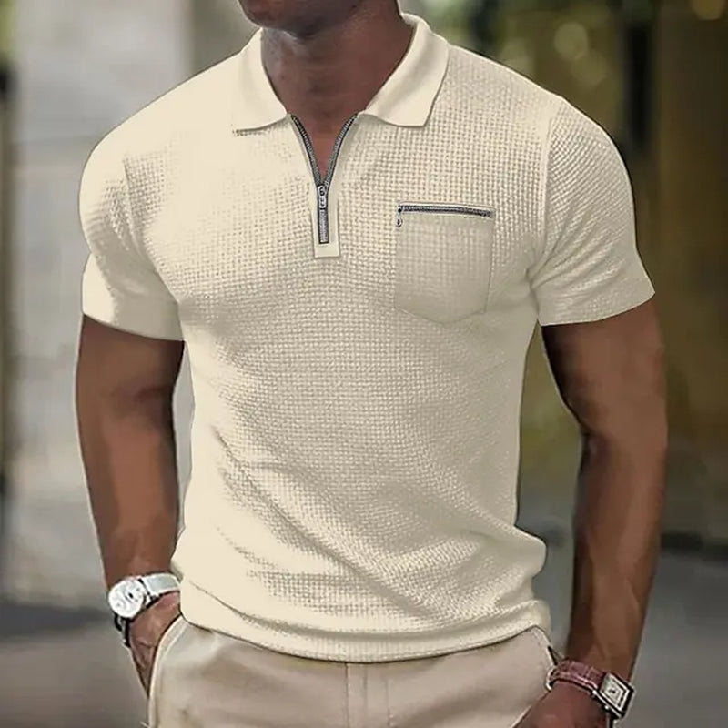 New Summer Solid Color Casual Men'S Polo Shirt Short Sleeve Loose Business T-Shirt Men Zipper 100 Top-Gennys fashion