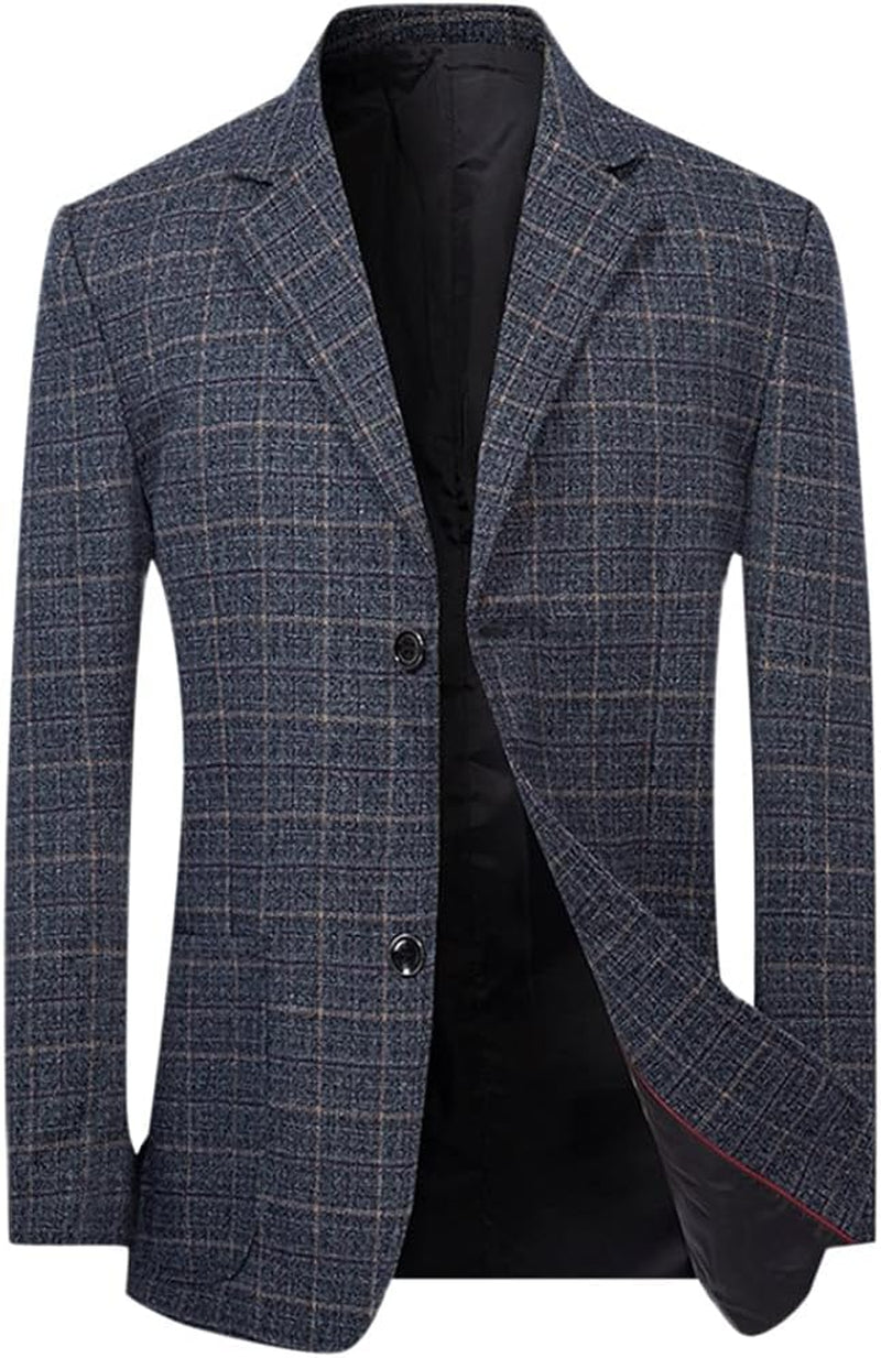 Mens Vintage Check Blazer Slim Fit 2 Buttons Business Casual Plaid Suit Jacket-Gennys fashion