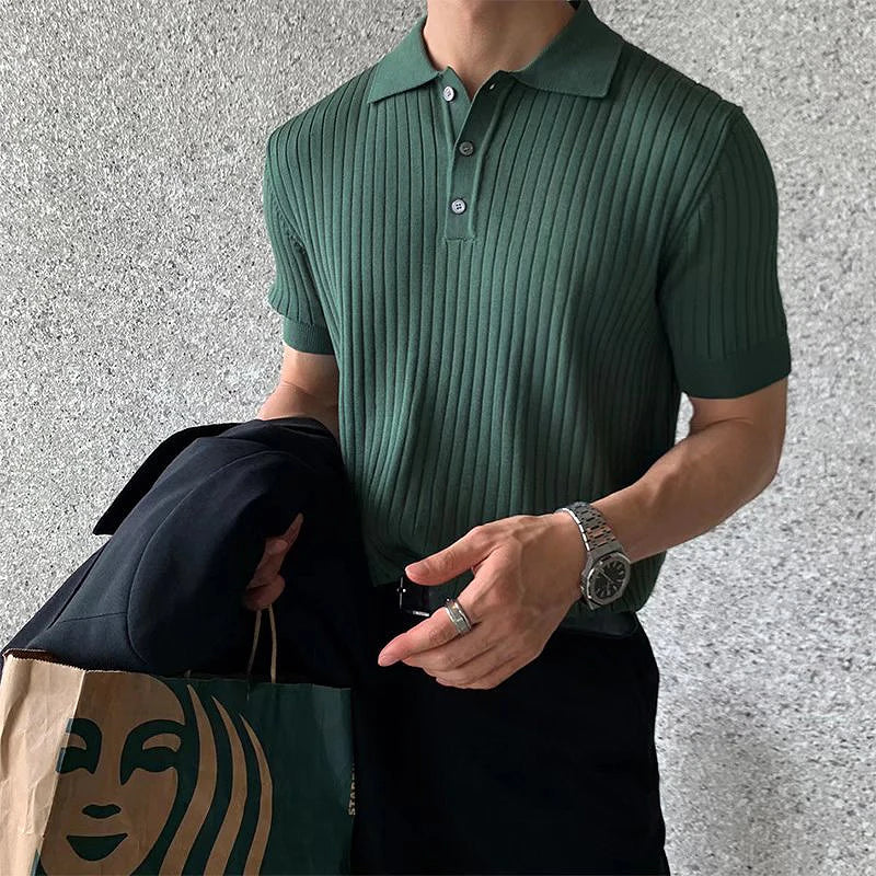 Summer Men'S Clothing Retro Knit Lapel Striped Polo Shirt Solid Color Short Sleeve Fashion Light Luxury Popular Knitwear M-3XL-Gennys fashion