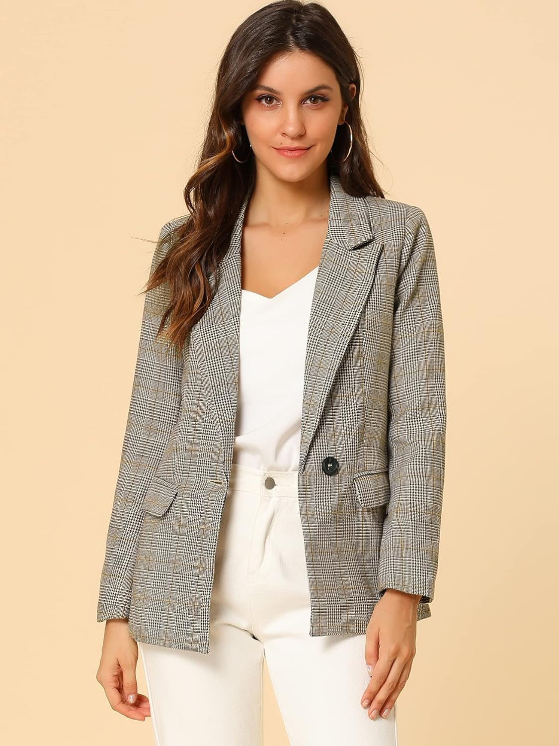 Women'S Blazers Boyfriend Notched Lapel Plaid Blazer Jacket-Gennys fashion