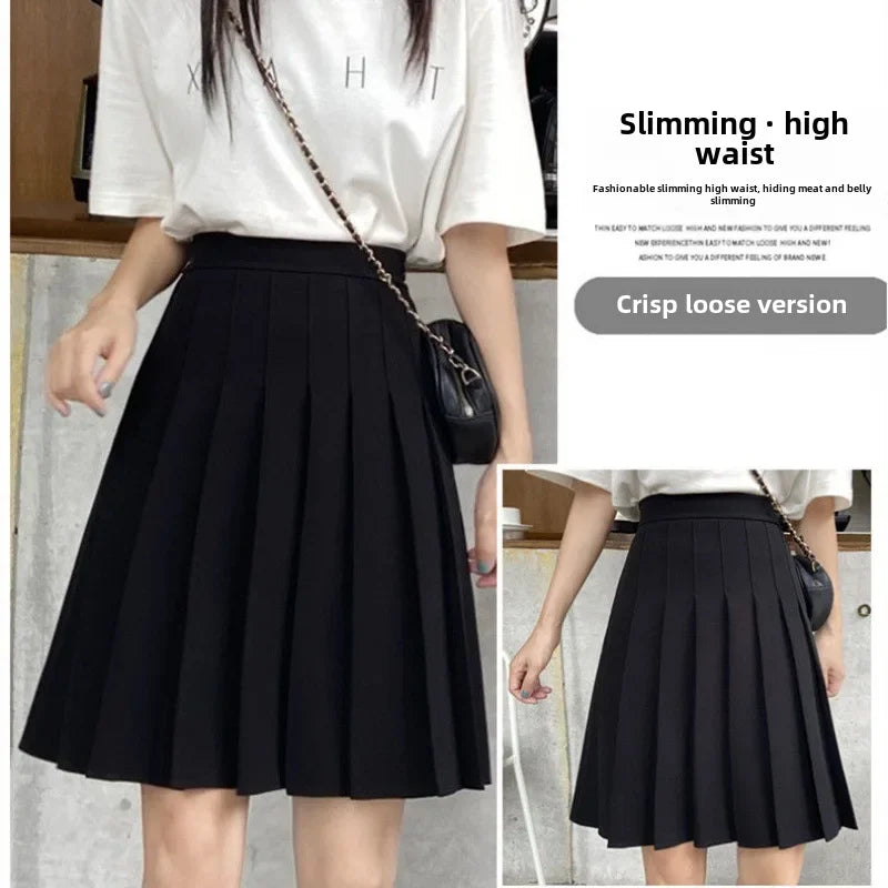 Medium-Length High-Waisted Slimming A- Line Skirt for Women Summer Black Jk Style Korean Version Fashion Trend Female Loose Skir-Gennys fashion