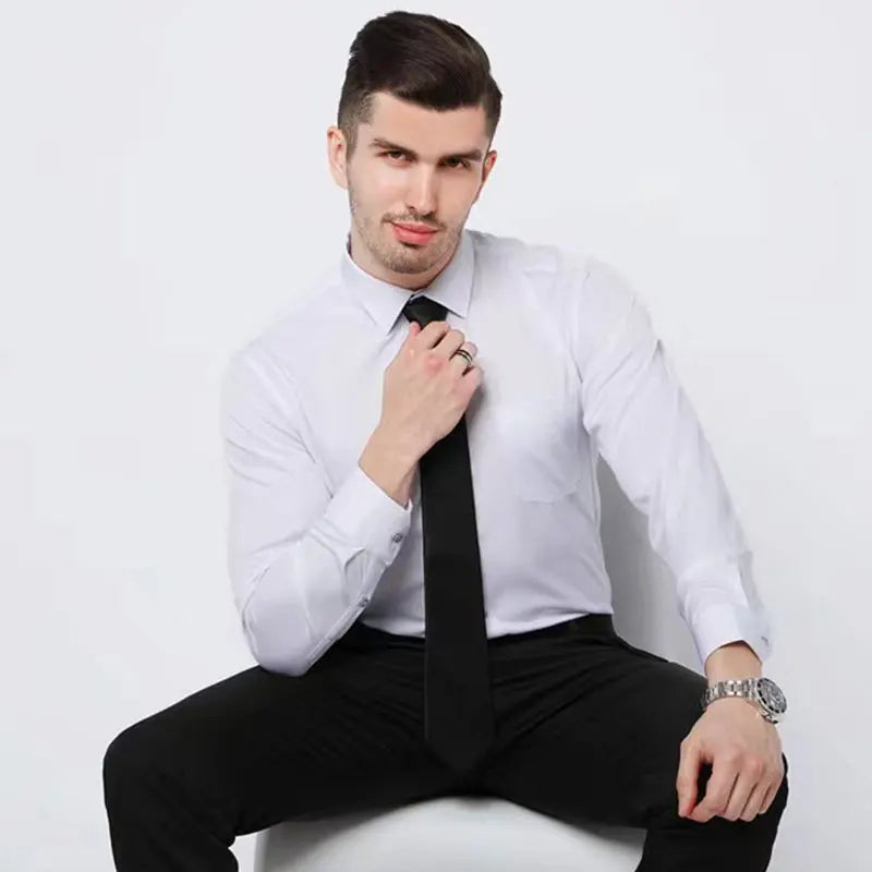 New Wrinkle-Resistant Men'S Shirt Long Sleeve Dress Slim-Fit Free Ironing Social Business Formal Wear Easy to Take Care Of-Gennys fashion