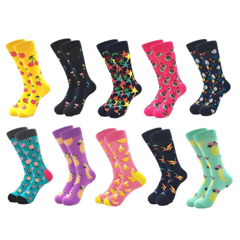 10Pairs/Lot Brand Quality Mens Socks Combed Cotton Colorful Happy Funny Sock Autumn Winter Warm Casual Long Men Compression Sock-Gennys fashion