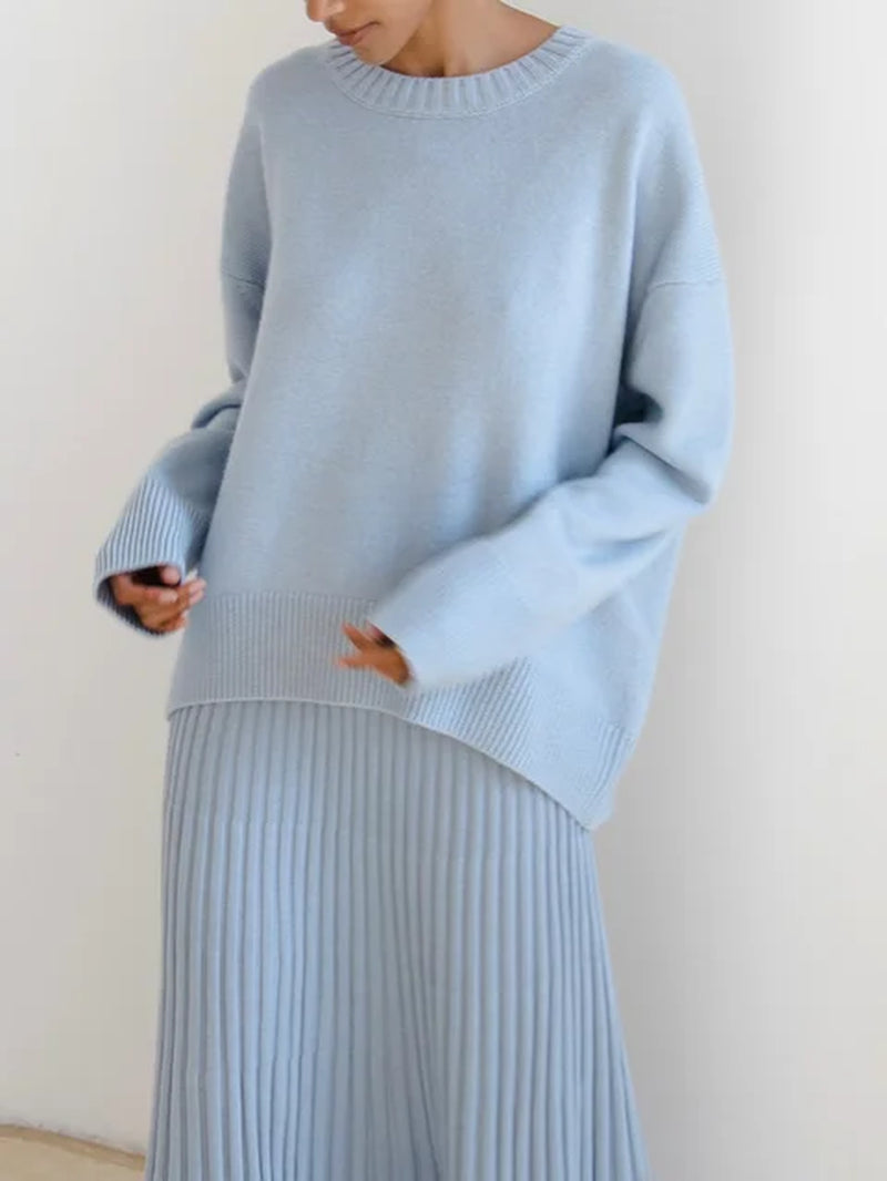 Basic Sweaters for Women Oversize O Neck Knitted Pullovers Autumn Winter Loose Tops Women'S Jumper Light Blue Sweaters Oversized-Gennys fashion