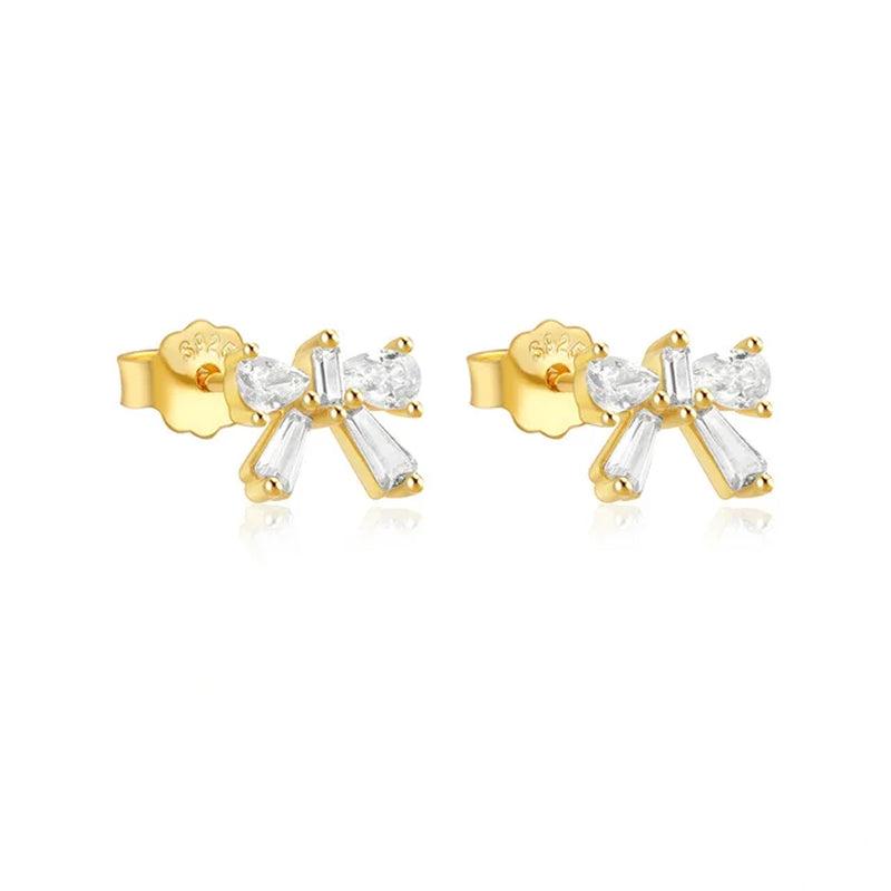 Silver Bow Zircon Stud Earrings