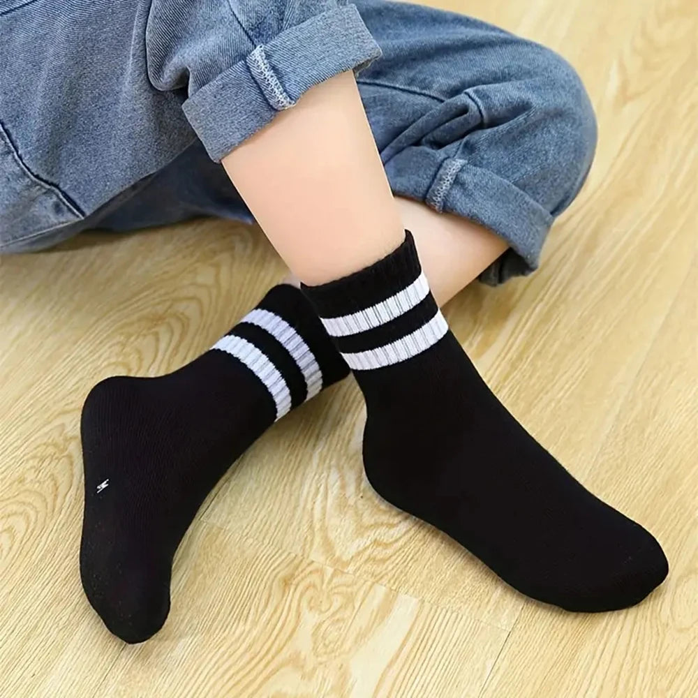 10 Pairs High Tube Mid Length Socks Set Women in Solid Black White Parallel Bars Popular Sweat Absorption Fashion Women'S Socks-Gennys fashion