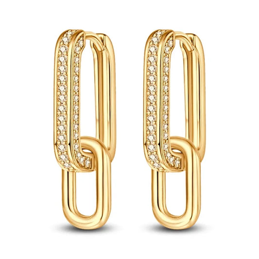 Elegant K Gold Double Square Earrings