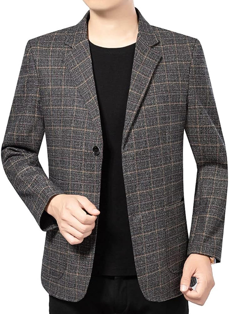 Mens Vintage Check Blazer Slim Fit 2 Buttons Business Casual Plaid Suit Jacket-Gennys fashion