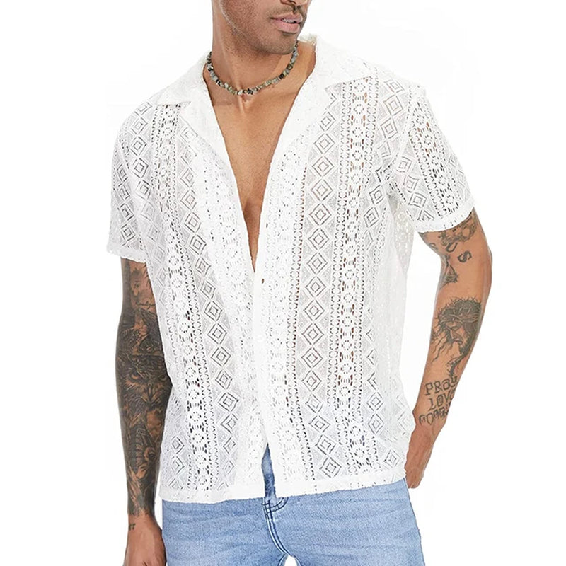 Men's Lace Hollow-Out Shirt