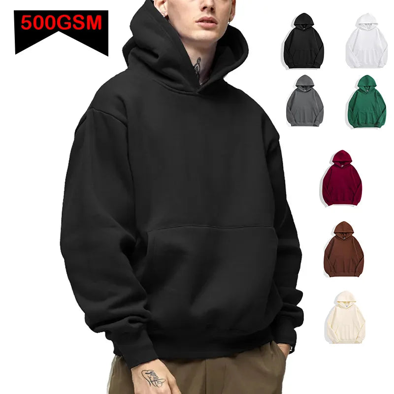 500GSM Heavy Weight Fashion Men'S Hoodies New Autumn Winter Casual Thick Cotton Men'S Top Solid Color Hoodies Sweatshirt Male-Gennys fashion