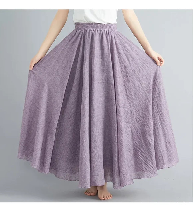 Fashion Cotton Linen Clothes Women Skirts Maxi Y2K Elegant Beach Saia Ropa Mujer Casual Vestido Boho Long Skirt Faldas Harajuku-Gennys fashion