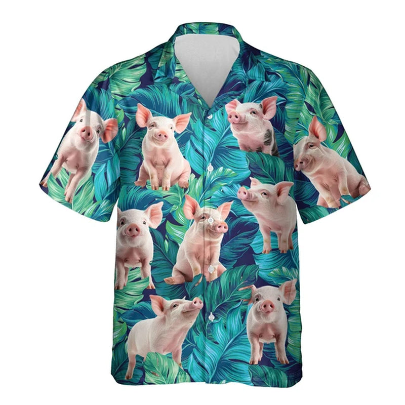 Funny Animal Pig 3D Printed Beach Shirt Cute Pet Graphic Shirts for Men Clothes Casual Hawaiian Surfing Short Sleeve Boy Blouses-Gennys fashion