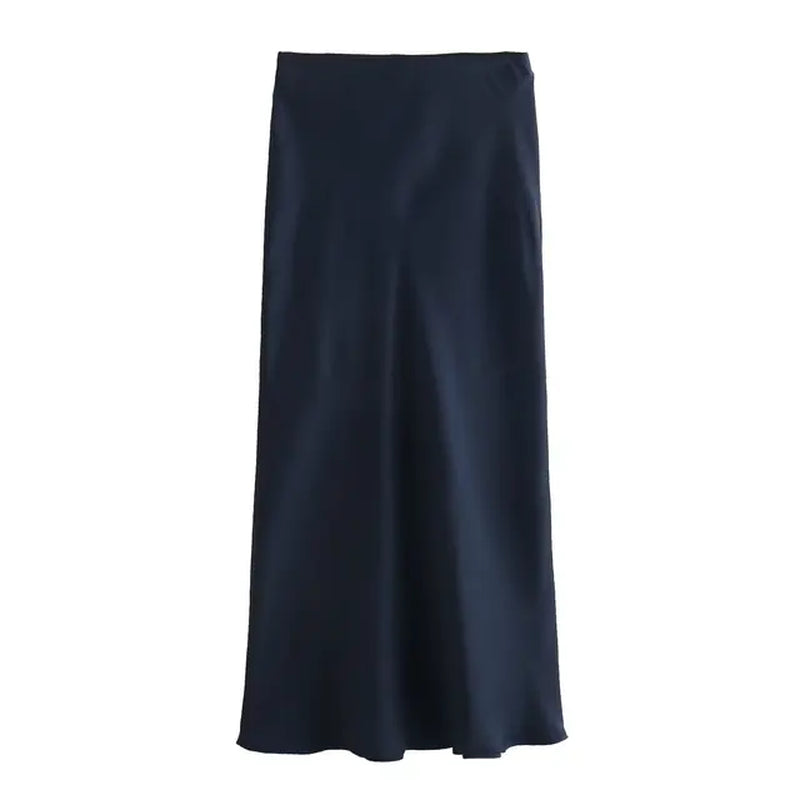 2024 Women Solid Satin Skirt Strethy High Waist Female Long Skirt 6X007-Gennys fashion