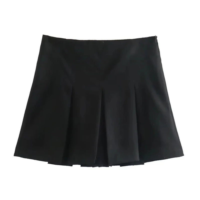 TRAFZA Vintage Dark Grey Mini Skirts Women Ruffles Pleated Sexy Shorts Skirts Female Fashion 2023 Streetwear Mujer Faldas-Gennys fashion