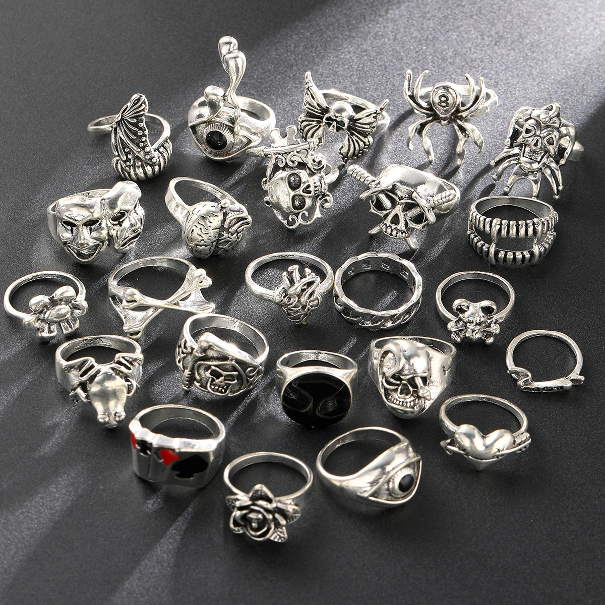 24 Pcs Gothic Skeleton Unisex Ring Set Punk Grunge Butterfly Frog Woman Man Jewelry Hip Hop Party Street Ring Accessories Gift-Gennys fashion