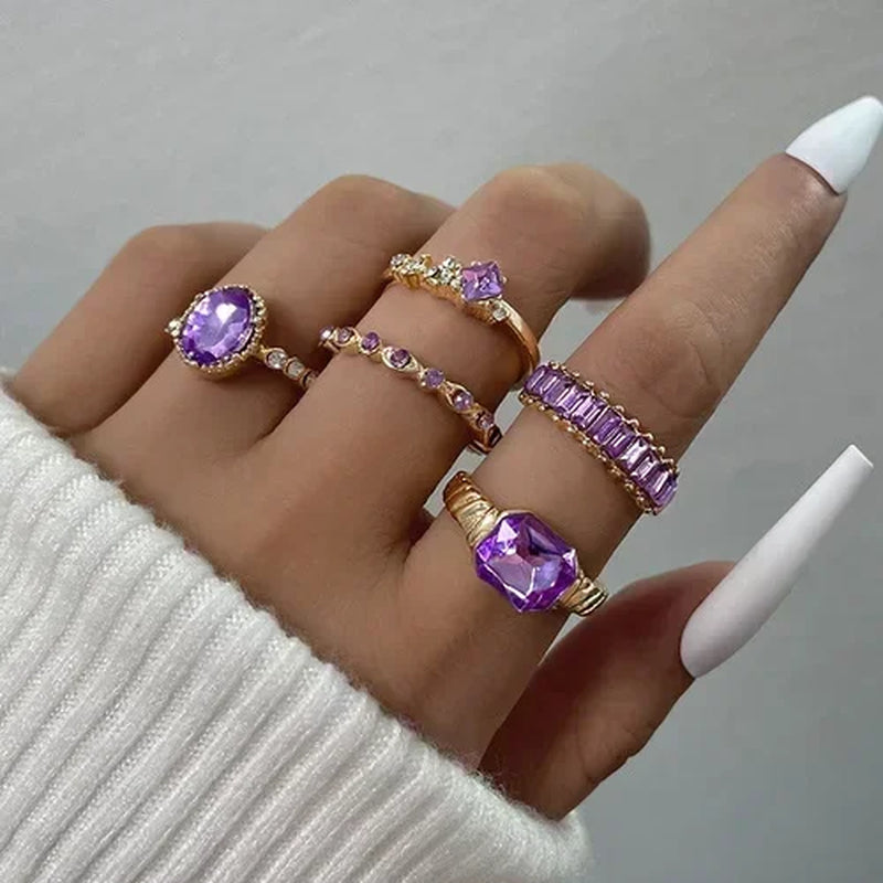 Crystal Rings Set Vintage Women Butterfly Pearl Geometric Hollow Ring Girls Anillos Jewelry Bague Adjustable Funk Jewellery-Gennys fashion