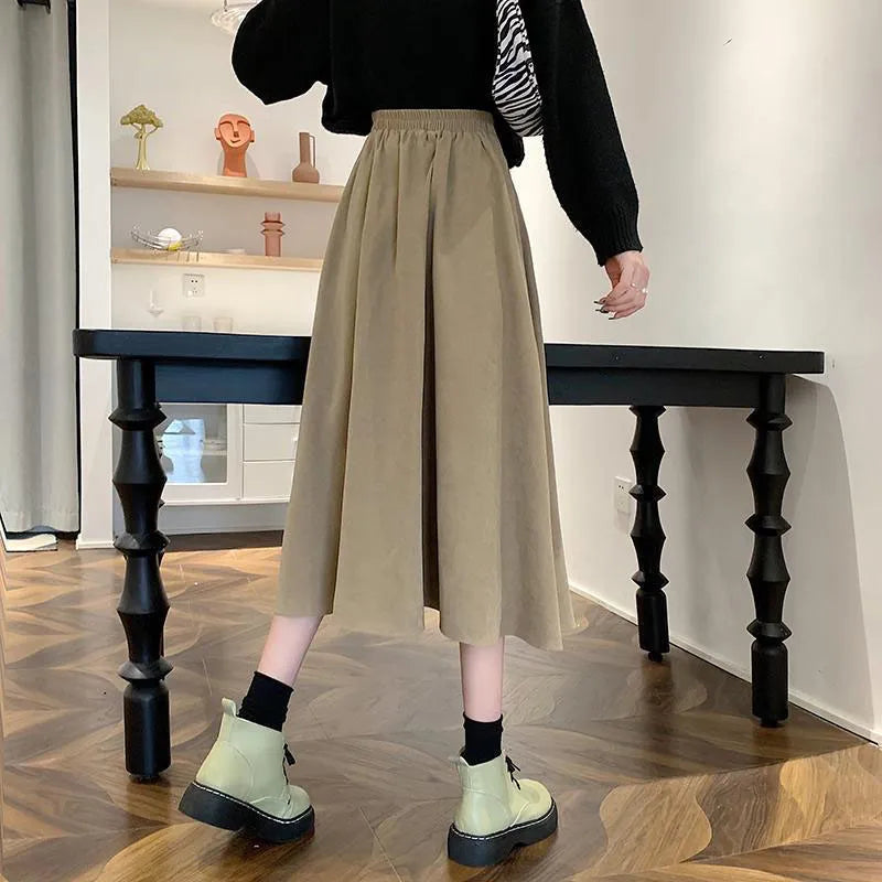 Vintage Brown High Waist Pleated Skirt Women Korean Fashion College Style Long Skirt Ladies Autumn Casual a Line Skirts-Gennys fashion