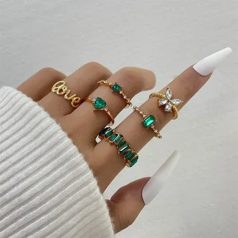 Crystal Rings Set Vintage Women Butterfly Pearl Geometric Hollow Ring Girls Anillos Jewelry Bague Adjustable Funk Jewellery-Gennys fashion