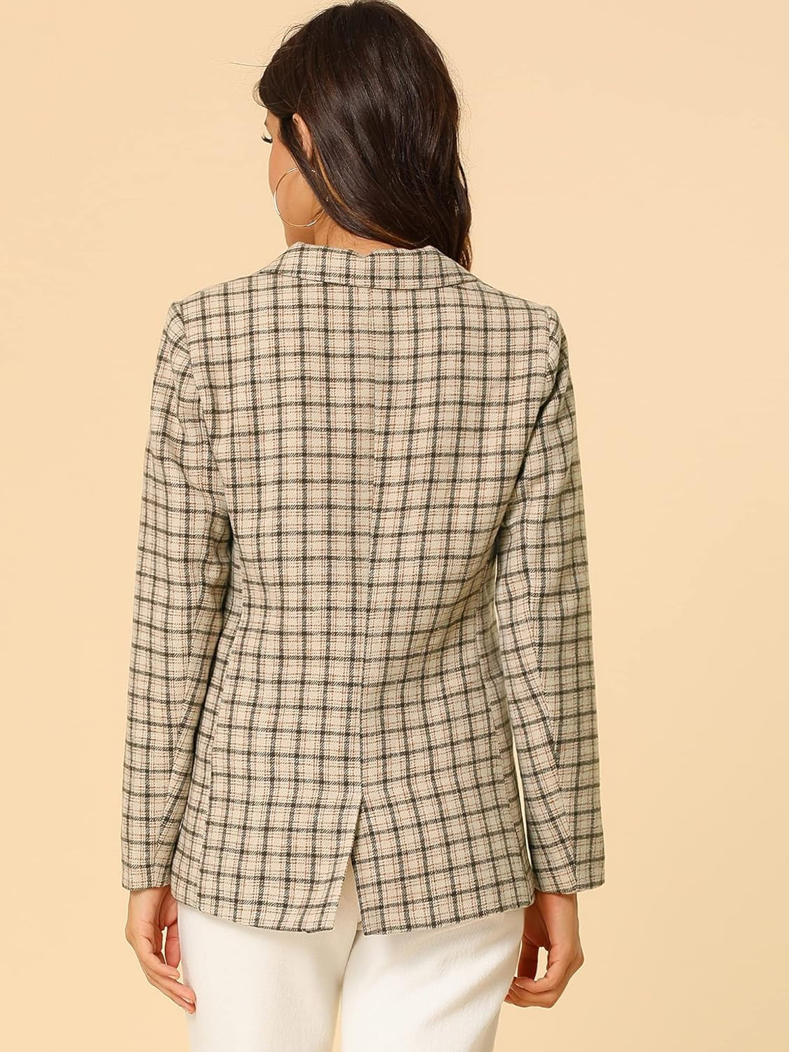 Women'S Blazers Boyfriend Notched Lapel Plaid Blazer Jacket-Gennys fashion