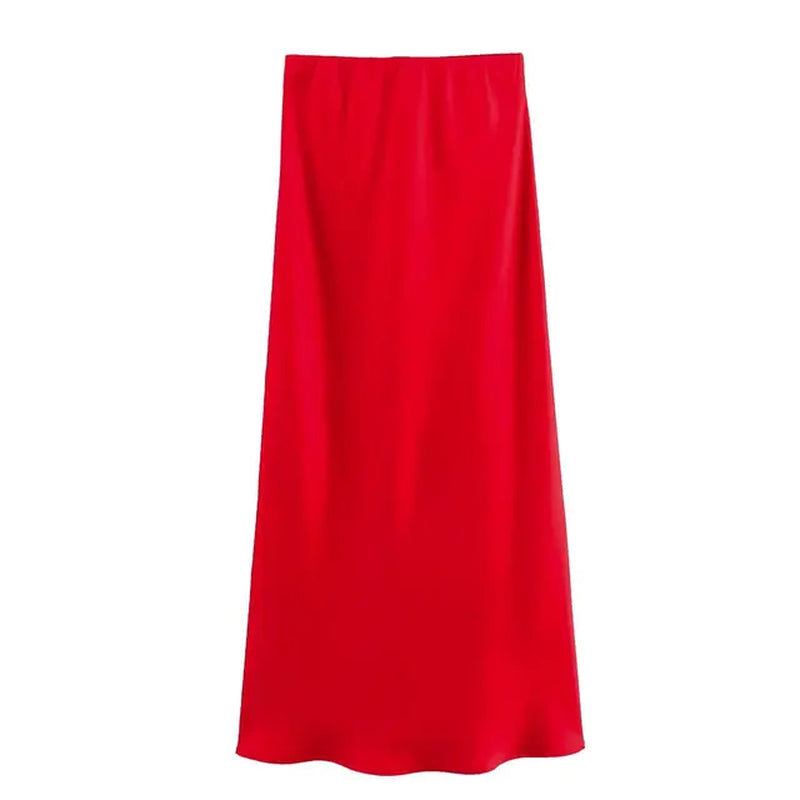 2024 Women Solid Satin Skirt Strethy High Waist Female Long Skirt 6X007-Gennys fashion