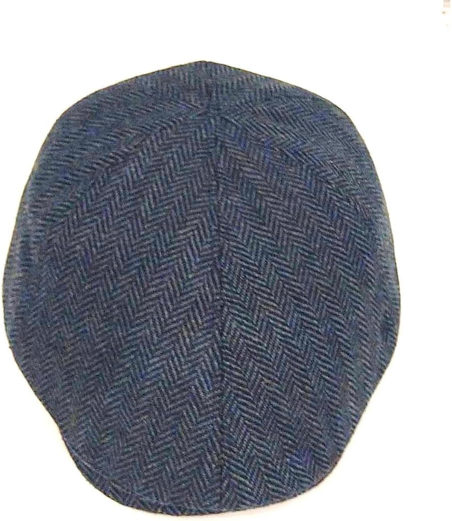 Blue Herringbone Flat Cap-Scally Style -Wool Blend -6 Panel-Gennys fashion