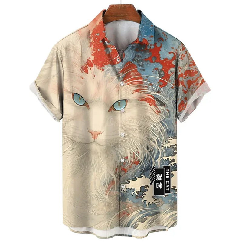 Fashion Hawaiian Shirt 3D Animal Cat Printed Short Sleeves Summer Beach Floral Lapel Shirts Men Streetwear Tops Blouse Clothes-Gennys fashion