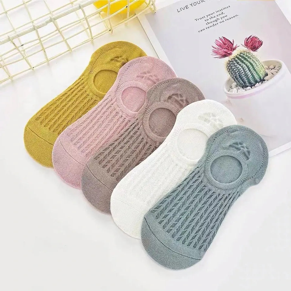 5 Pairs Summer Thin Mesh Socks Ladys Shallow Silicone anti Slip Invisible Socks Lovely Solid Color Boat Socks-Gennys fashion