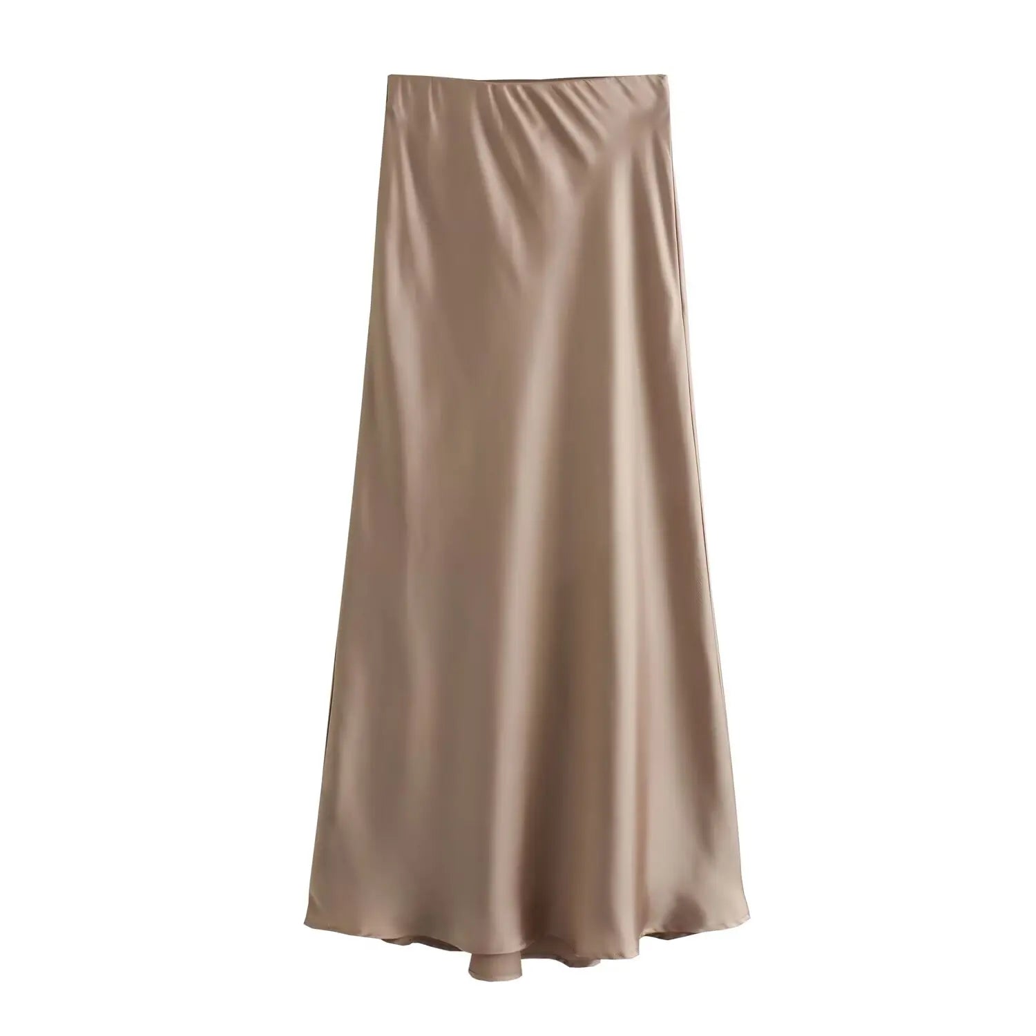 2024 Women Solid Satin Skirt Strethy High Waist Female Long Skirt 6X007-Gennys fashion