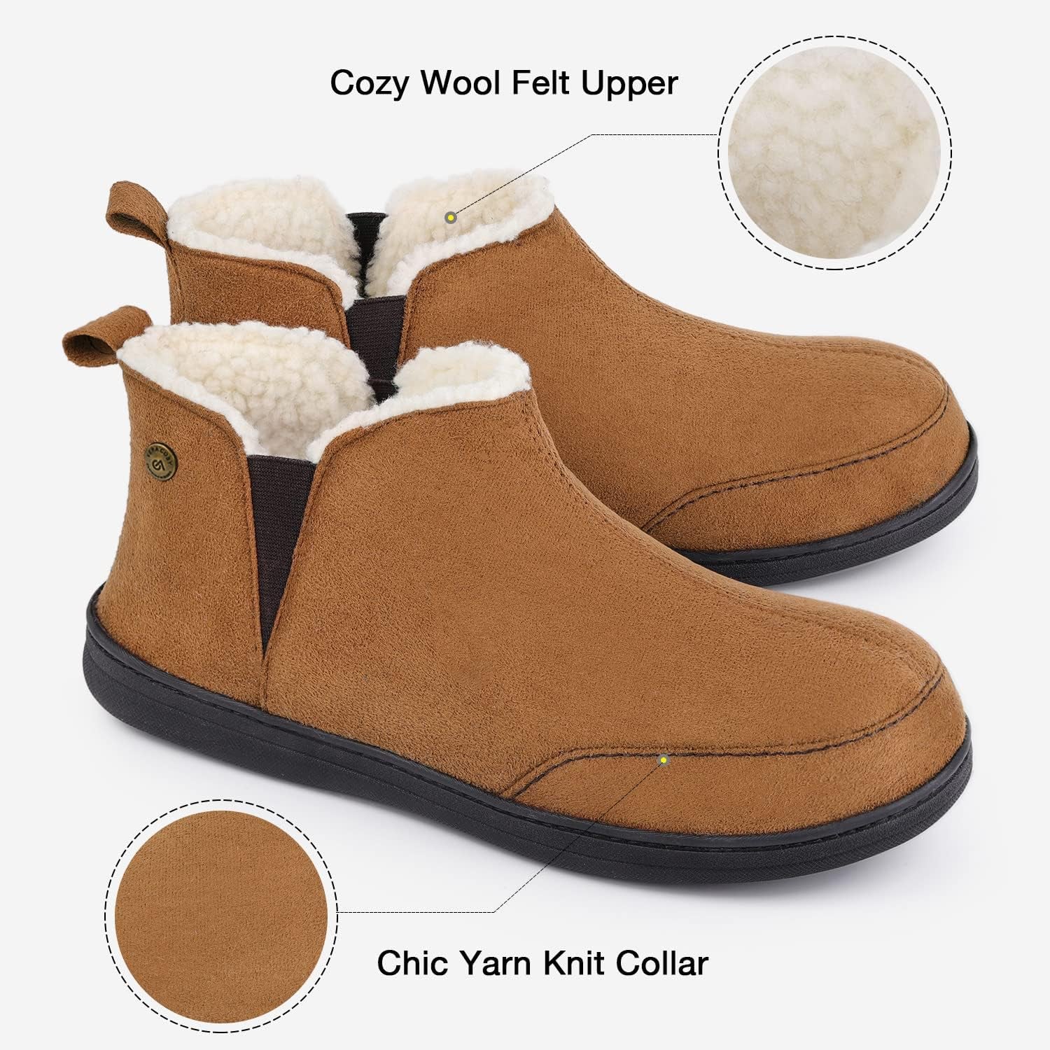 Men'S Micro Suede Sheepskin Hi-Top Slippers with Elastic Dual Gores-Gennys fashion