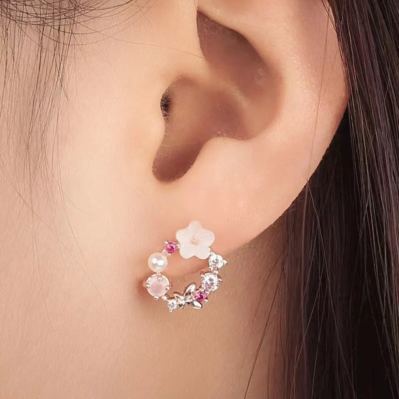 4 Pieces Rose Gold-Color Lady Flower Fashion Accessories Zircon Simple Ornate Exquisite Necklace Ring Earrings Jewelry Set-Gennys fashion