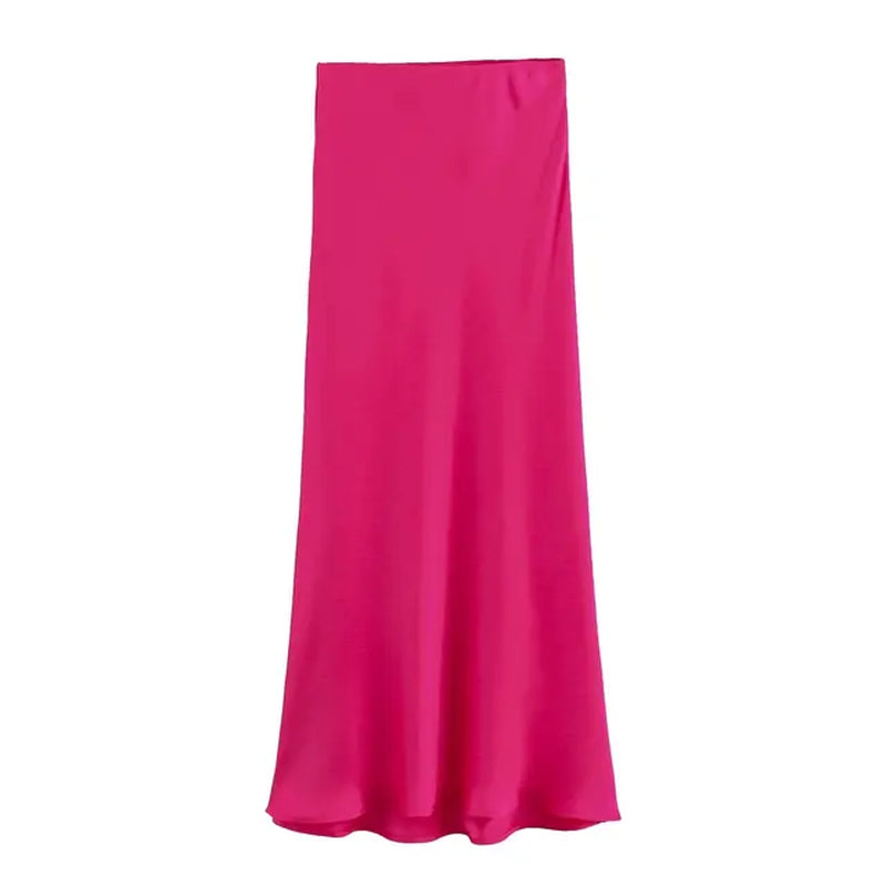 2024 Women Solid Satin Skirt Strethy High Waist Female Long Skirt 6X007-Gennys fashion