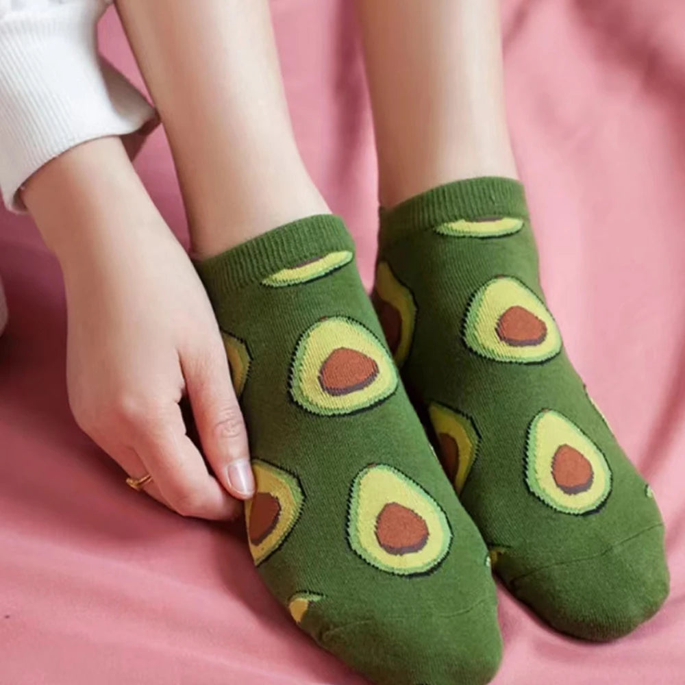 5 Pairs of Avocado Ankle Socks Cartoon Fresh Fashion Breathable Summer and Autumn 2023 New Kawaii Comforts Women'S Boat Socks-Gennys fashion