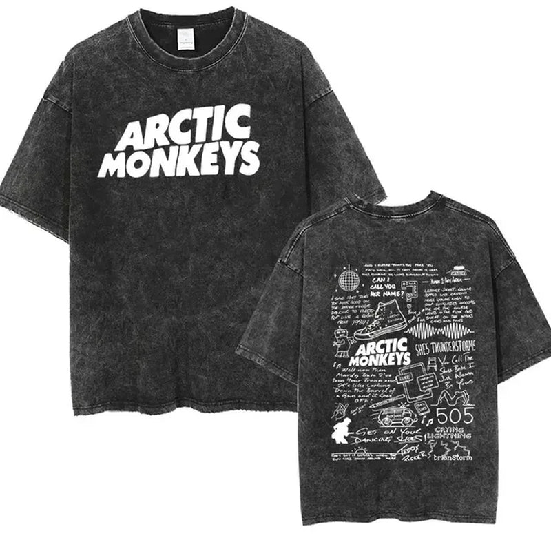 Retro Rock Arctic Monkeys Music Album Graphic T-Shrit Men'S Vintage Washed Oversized Short Sleeve T Shirt Y2K Hip Hop Streetwear-Gennys fashion