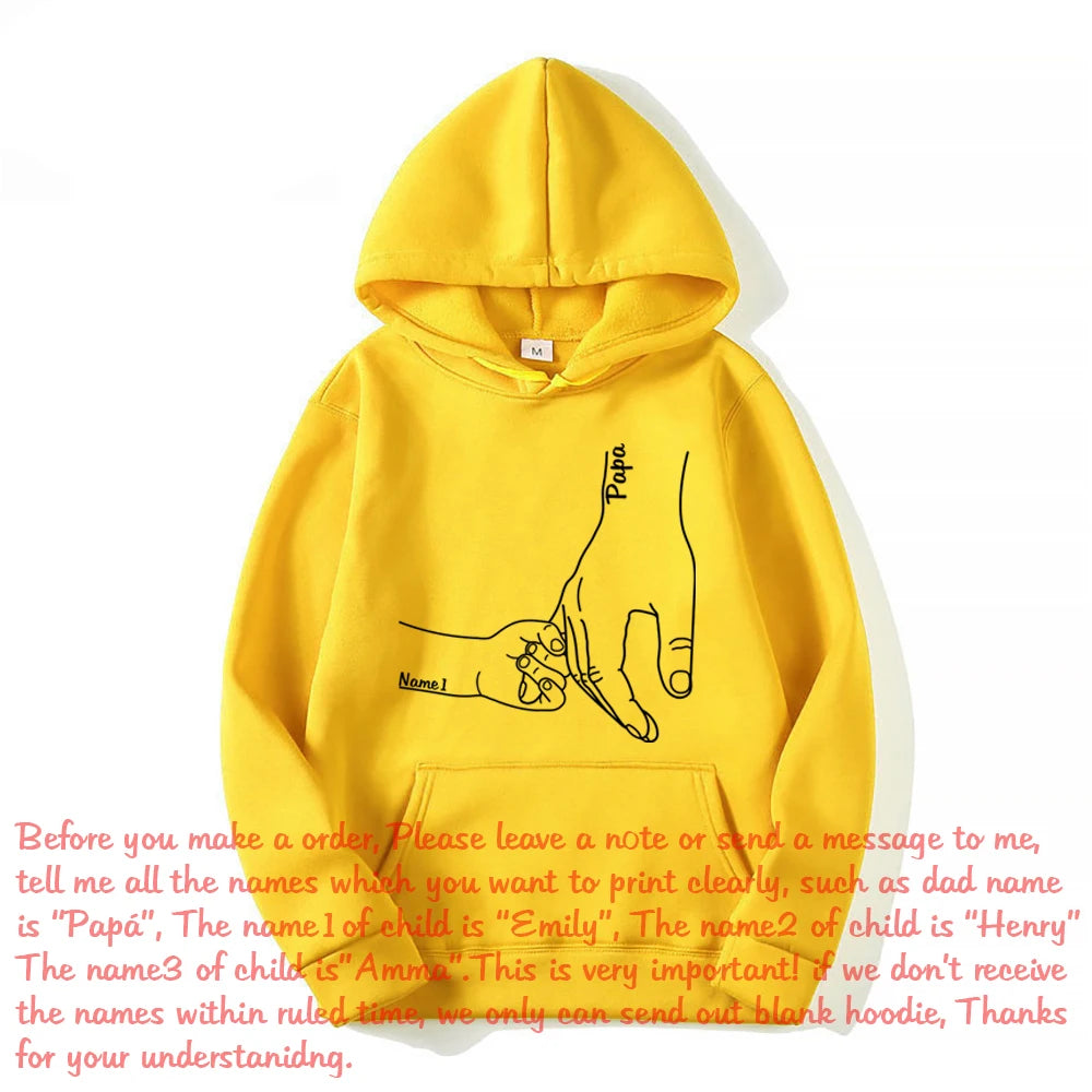 Custom Father and Child Holding Hands Hoodie Dad Kids Hand Line Sweatshirt Fathers Day Personalized Gift for Daddy Pullover-Gennys fashion