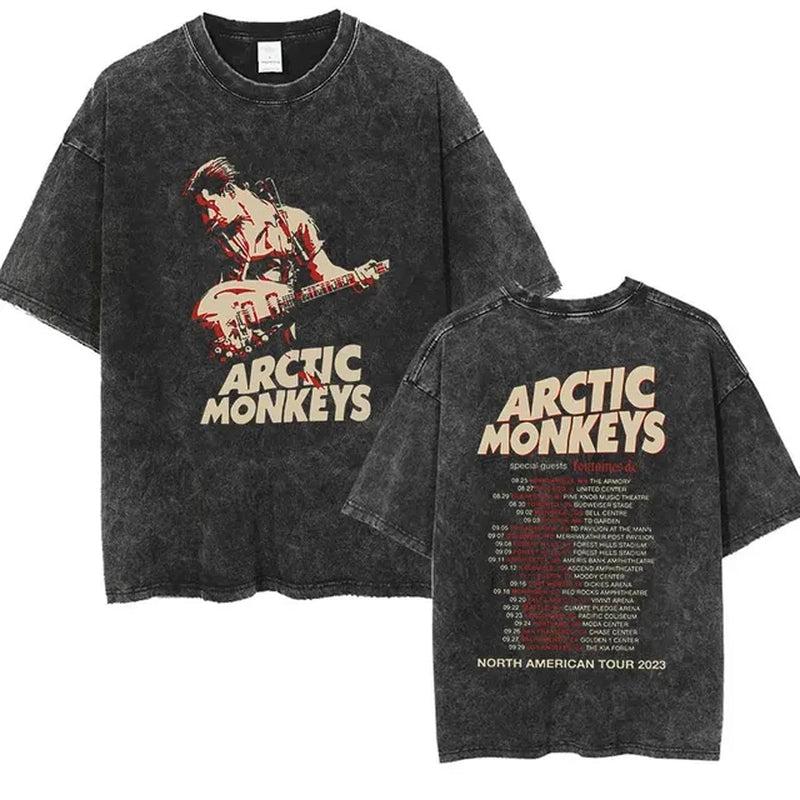 Retro Rock Arctic Monkeys Music Album Graphic T-Shrit Men'S Vintage Washed Oversized Short Sleeve T Shirt Y2K Hip Hop Streetwear-Gennys fashion