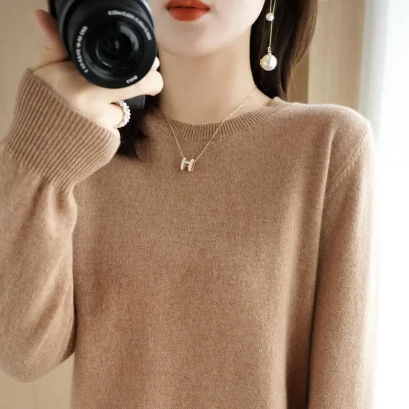 2024 Women Sweater Spring Autumn Long Sleeve O-Neck Pullovers Warm Bottoming Shirts Korean Fashion Sweater Knitwear Soft Jumpers-Gennys fashion