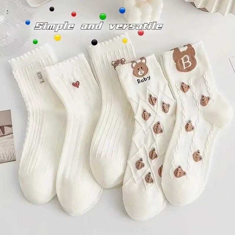 5 Pairswomen'S Middle Tube Socks Harajuku Retro Floral Vintage Novelty Elegant Ethnic Kawaii Cute Casual Breathable Ladies Girls-Gennys fashion