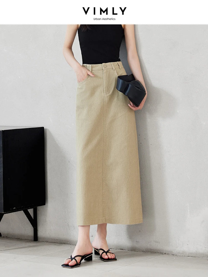 Women'S Workwear Straight Solid Color Skirt Summer New Simple High Waist Back Split Commuter Style Long Skirt 16658-Gennys fashion