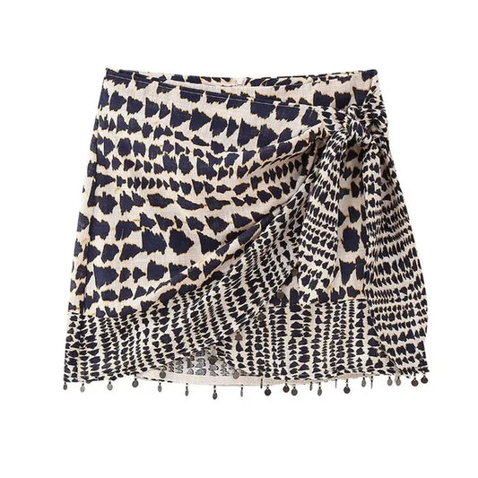 Beaded Print High Waist Mini Skirt