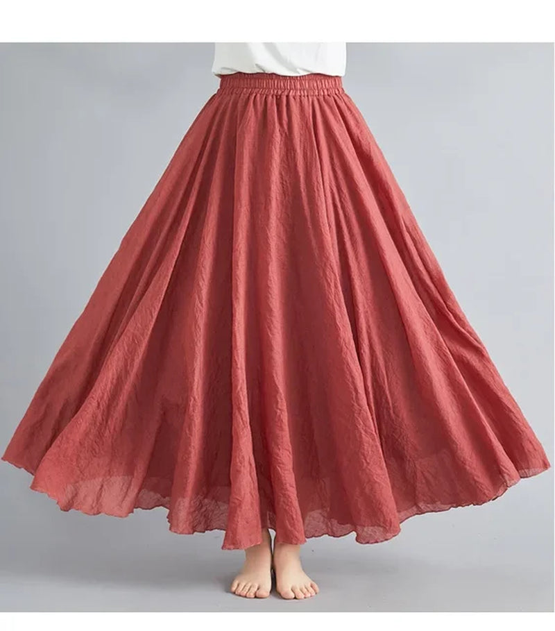 Fashion Cotton Linen Clothes Women Skirts Maxi Y2K Elegant Beach Saia Ropa Mujer Casual Vestido Boho Long Skirt Faldas Harajuku-Gennys fashion