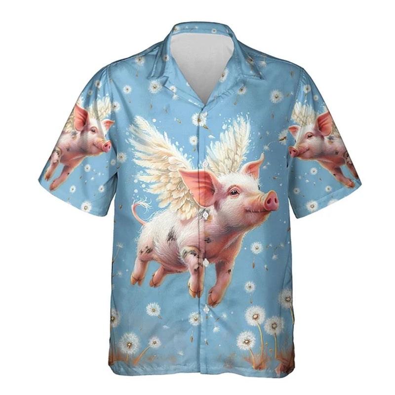 Funny Animal Pig 3D Printed Beach Shirt Cute Pet Graphic Shirts for Men Clothes Casual Hawaiian Surfing Short Sleeve Boy Blouses-Gennys fashion