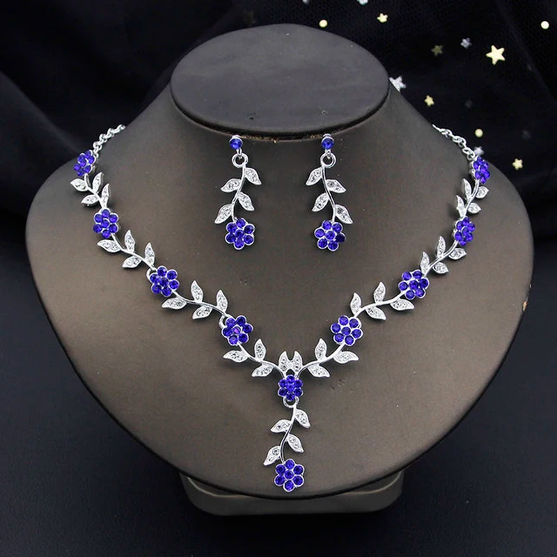 Rhinestone Bride Jewelry Sets for Women Luxury Flower Choker Necklace Earrings Wedding Dress Bridal Necklace Sets Fashion-Gennys fashion