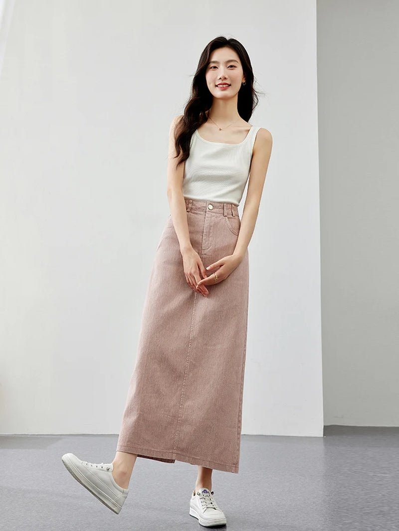 Women'S Workwear Straight Solid Color Skirt Summer New Simple High Waist Back Split Commuter Style Long Skirt 16658-Gennys fashion