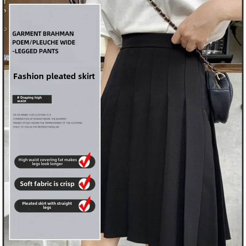 Medium-Length High-Waisted Slimming A- Line Skirt for Women Summer Black Jk Style Korean Version Fashion Trend Female Loose Skir-Gennys fashion