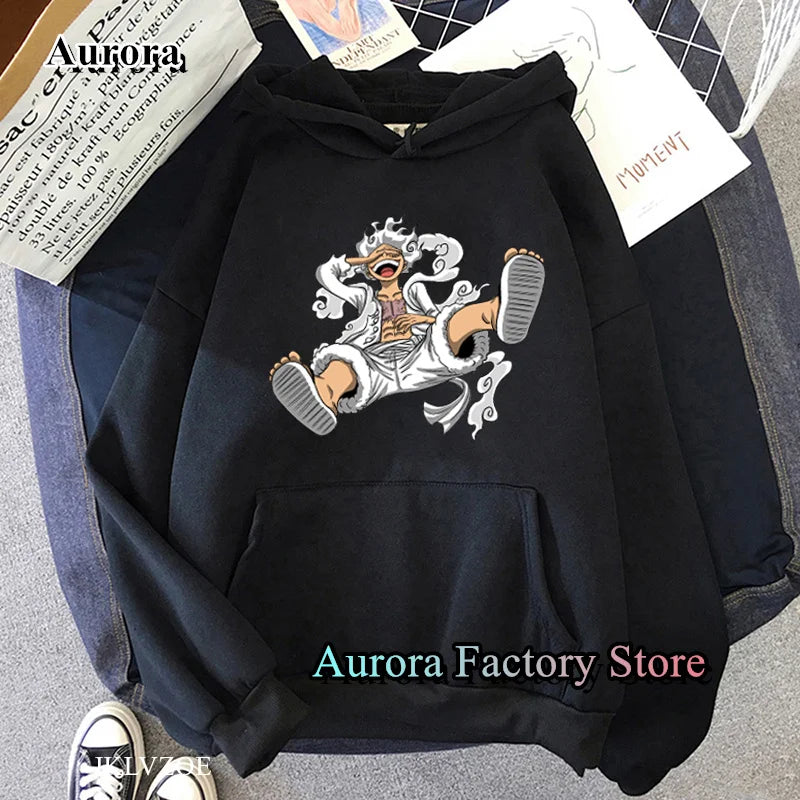 Spring Autumn Men Fashion Hoodie MONKEY D LUFFY Clothing Casual Hooded Solid Color Streetwear Male Cartoon One Piece Pullover-Gennys fashion