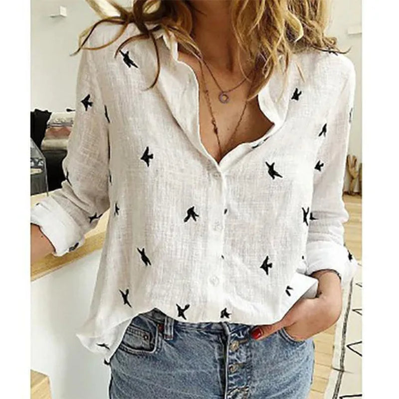 Leisure White Yellow Shirts Button Lapel Cardigan Top Lady Loose Long Sleeve Oversized Shirt Womens Blouses Autumn Blusas Mujer-Gennys fashion