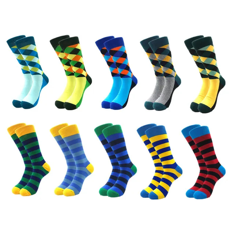 10Pairs/Lot Brand Quality Mens Socks Combed Cotton Colorful Happy Funny Sock Autumn Winter Warm Casual Long Men Compression Sock-Gennys fashion