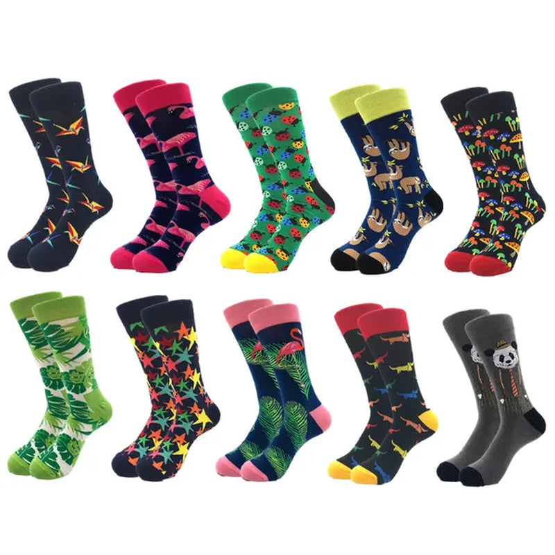 10Pairs/Lot Brand Quality Mens Socks Combed Cotton Colorful Happy Funny Sock Autumn Winter Warm Casual Long Men Compression Sock-Gennys fashion