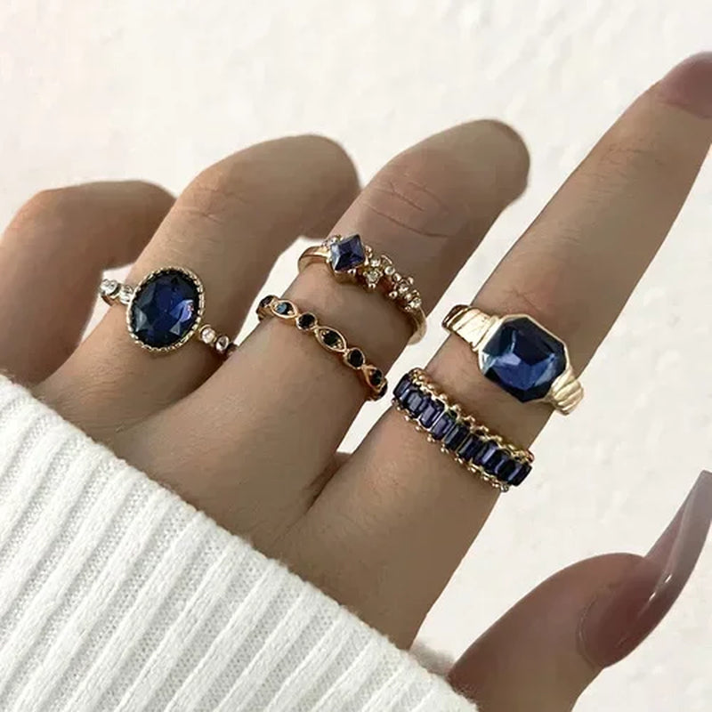 Crystal Rings Set Vintage Women Butterfly Pearl Geometric Hollow Ring Girls Anillos Jewelry Bague Adjustable Funk Jewellery-Gennys fashion