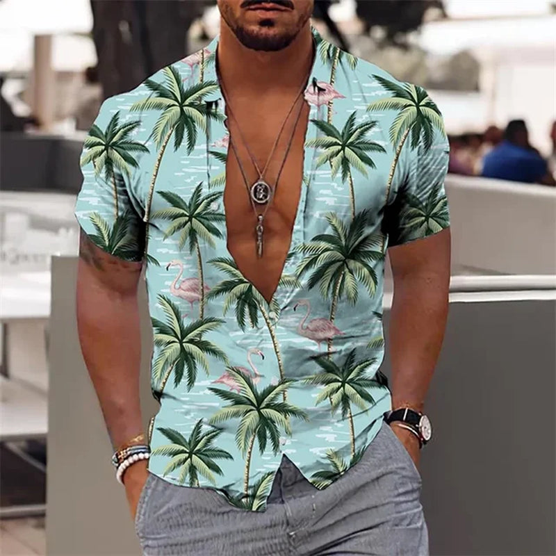 2024 Summer Hawaiian Men'S Shirt Vacation Daily Slim-Fit Top Gym Elegant Floral Pattern Leaves Society Casual Fashion-Gennys fashion